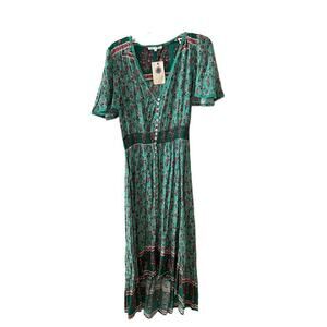 Label of Love Womens Maxi Hi-Low Dress Floral Print V-Neck Green Size 12 NEW